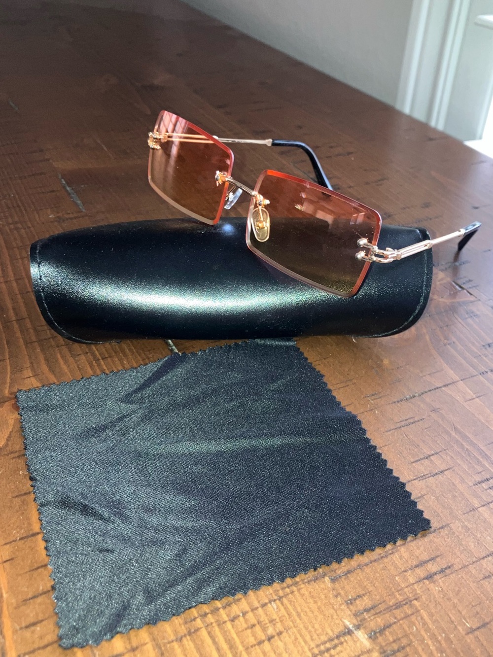 Brand New Rectangular Orange Lens Gold Frame Sunglasses